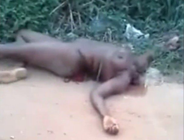 Naked woman lost her head in Africa.