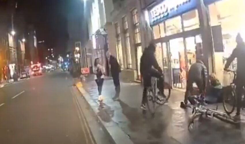 Homeless woman gets savagely beating for no reason in UK.