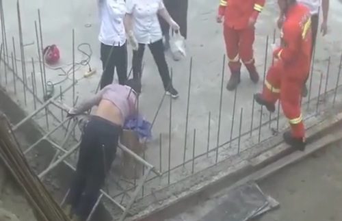 Worker is impaled in China in terrible work accident.