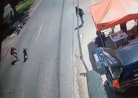 4-year-old boy runs after his mother on the road and they are both run over by a motorcycle in Brazil.