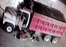 Man sleeping under the wheels of a truck is completely crushed.