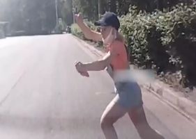 Girl gets hit by car while running down the street.