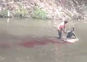 A man stabs a woman in the river and is stopped by a resident only after her death.