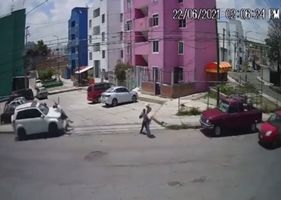 Drunk driver runs over boy walking down the sidewalk.