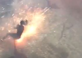 Man is injured with fireworks in Brazil.