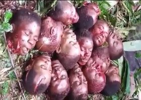 Bunch of corpses decapitated in ethnic warfare in Uganda by Islamic terrorists.