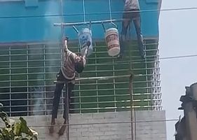 Indian worker being electrocuted to death in terrible work accident.