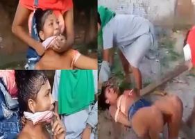 Girl being beaten mercilessly for being caught allegedly stealing in the Brazil slum.