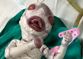 Baby fetus with Harlequin-type ichthyosis, a rare genetic disorder.