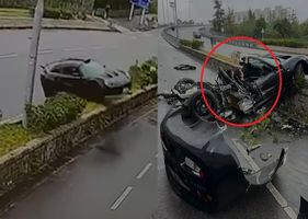 Car loses control and collides with pole causing an incredible traffic accident! Car occupants survived!