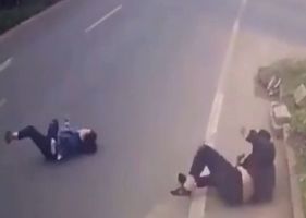 Traffic accident in China cause victims to roll on the asphalt like bowling balls.