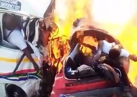 Bodies are burned to clods in horrific traffic accident in South Africa.
