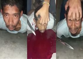 Man being brutally beheaded by rival Cartel members in Mexico! A pool of blood forms on the floor.