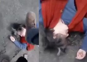 Man attacks elderly woman and slits her throat, partially decapitating her for no reason in broad daylight in the middle of the street in Romania.