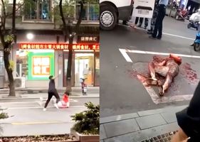 Man attacks another with machete blows in China and almost kills him.