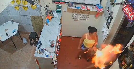 Woman sets fire to her drunken husband in brazil and criminal action is caught by the lens of a surveillance camera Photo 0001 Video Thumb